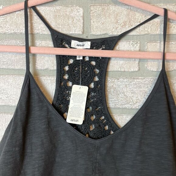 NWT Aerie cropped gray tank top crochet back size XL - Picture 3 of 10